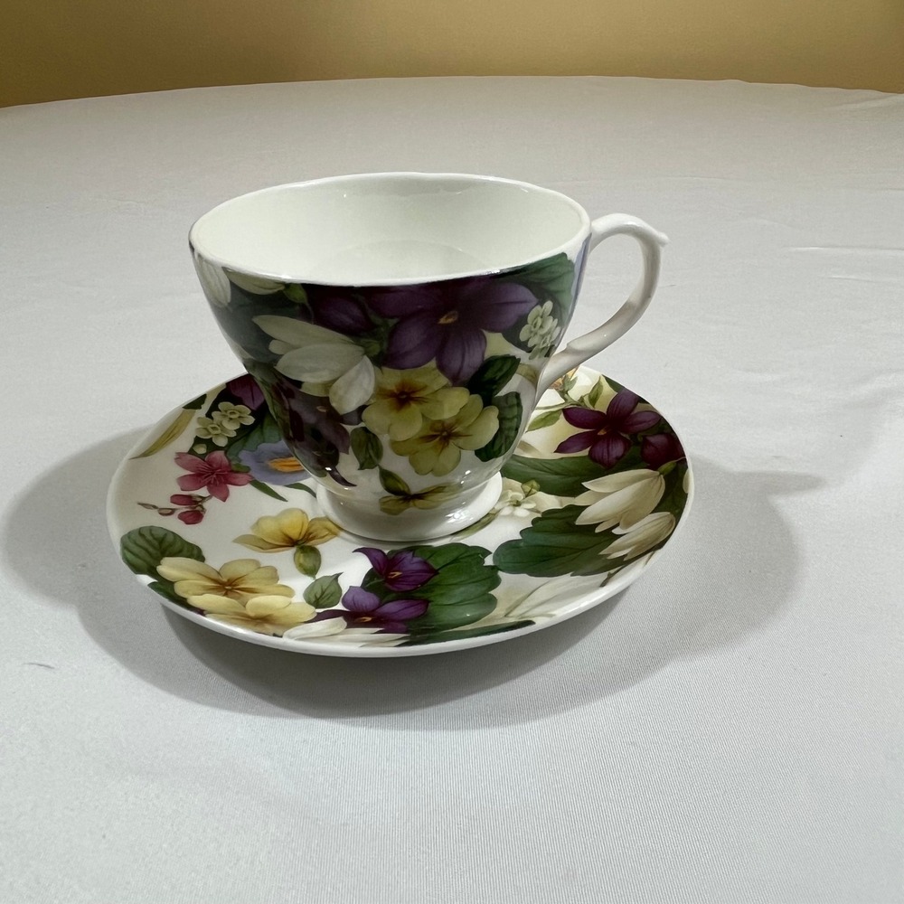 Sadler Tea Cup Saucer Set Multicolor Floral Wellington Bone China